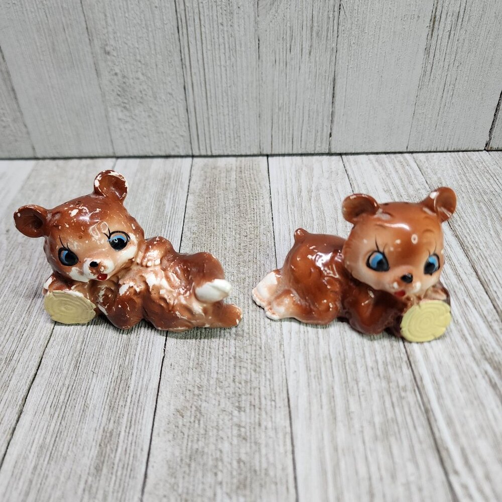 Vintage Bear Cubs Salt and Pepper Shakers Brown - Made in Japan